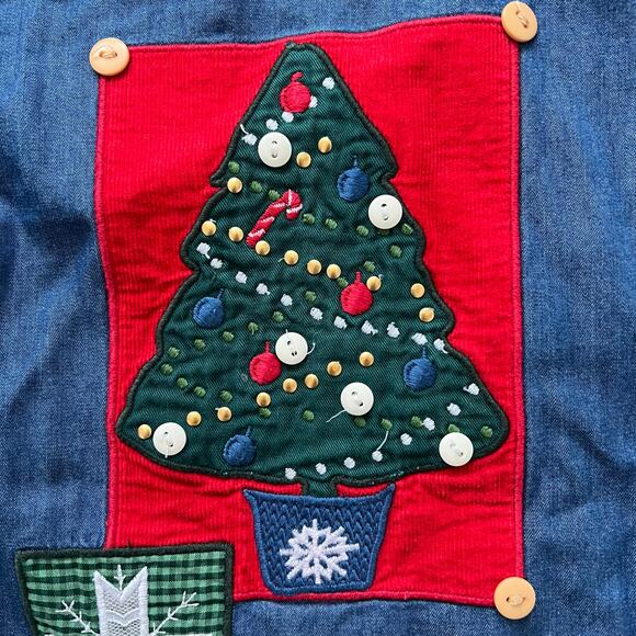 Vintage Karen Scott Sport Christmas Denim Shirt XL Santa Holiday Grandmacore - Picture 4 of 7